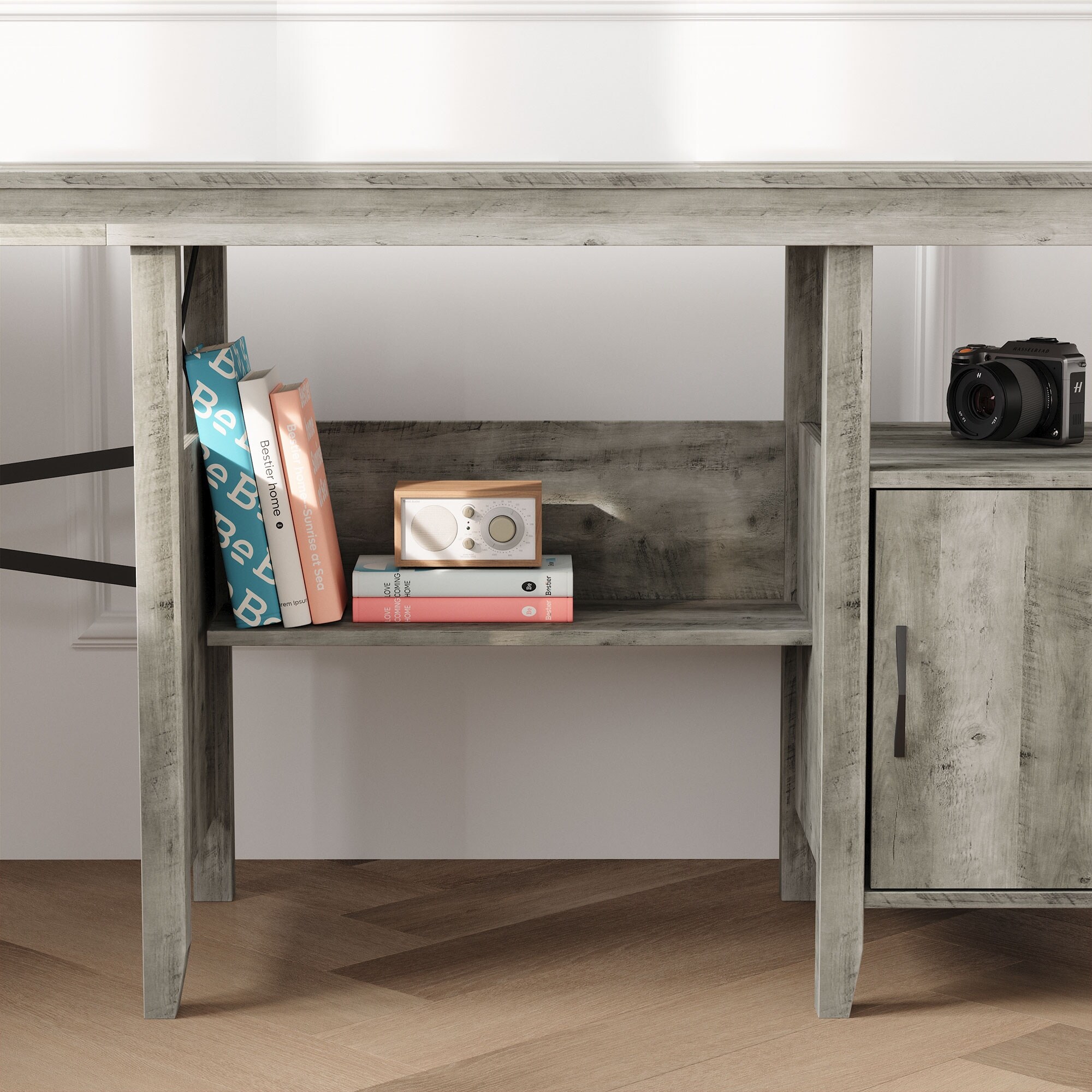 60 Inch Large Corner Desk,L-shaped Desk with Storage Cabinet,Industrial  Wood Home Office Desk - Bed Bath & Beyond - 36400170