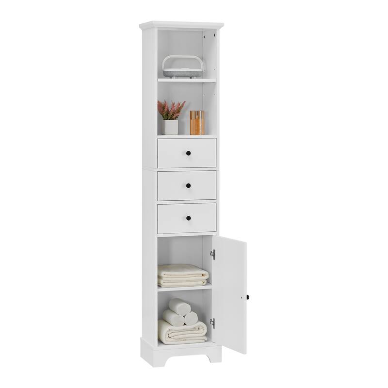 GDFStudio - Tall Bathroom Cabinet with 3 Drawers, Adjustable Shelf & Enclosed Storage - Durable MDF Construction