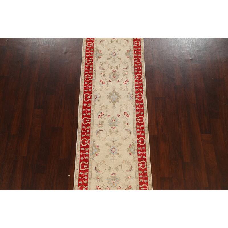 Vegetable Dye Peshawar Chobi Wool Runner Rug Handmade Oriental Carpet - 2'9" x 9'8"