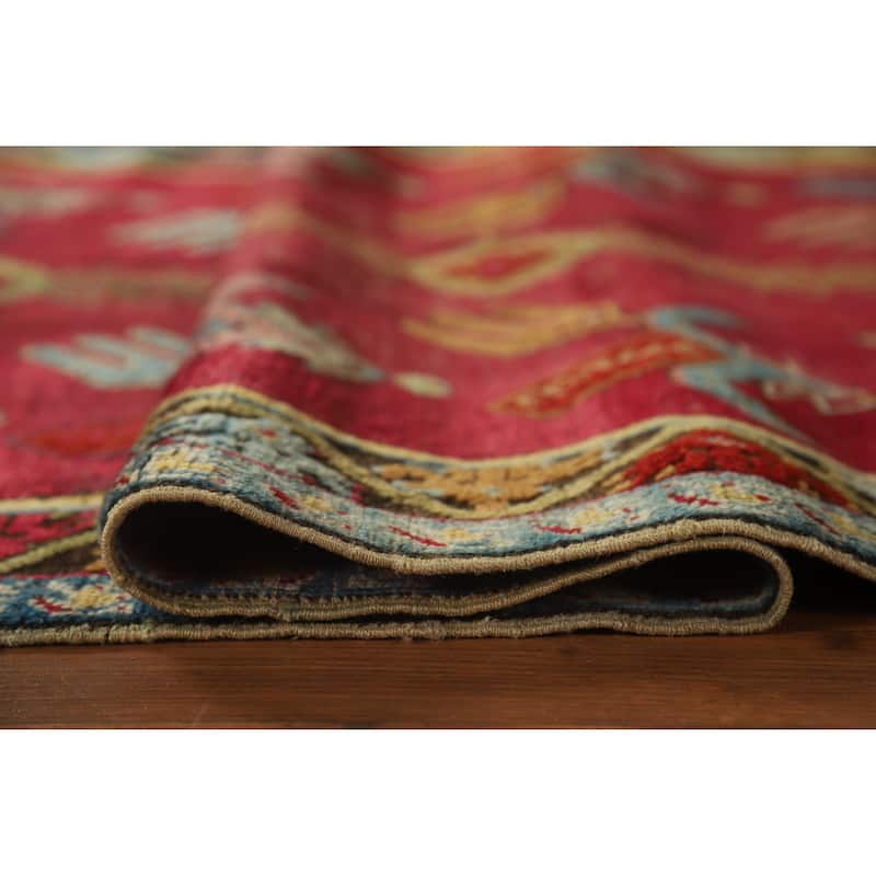 Hand Knotted Oriental 100% Wool Carpet Traditional Geometric Red Karabagh Runner Rug - 12' 0'' X 3' 7''