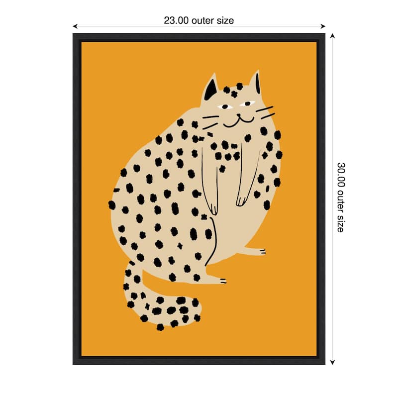 Spotted Cat Delight by Little Dean Framed Canvas Wall Art - 23 x 30 in