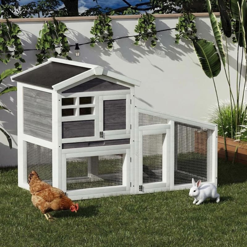 Outdoor Indoor Expandable Rabbit Hutch Chicken Coop for Backyard - Grey