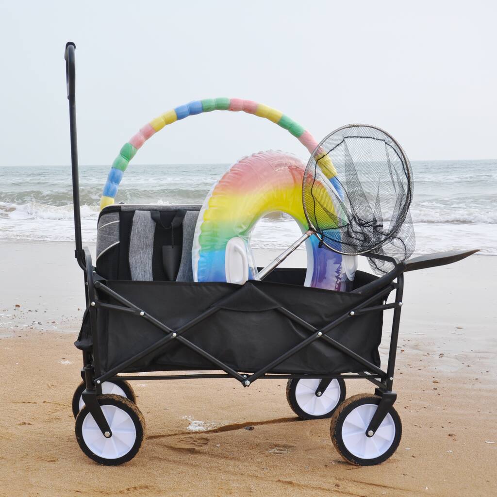 Folding Push Wagon Cart Collapsible Utility Camping Portable Outdoor - 35.43" L × 21.26" W × 46.46" H