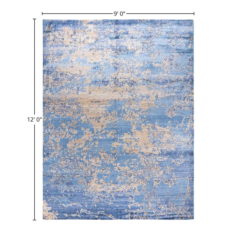 Modern One-of-a-Kind Hand-Knotted Area Rug, Blue - 9' 0" x 12' 0"