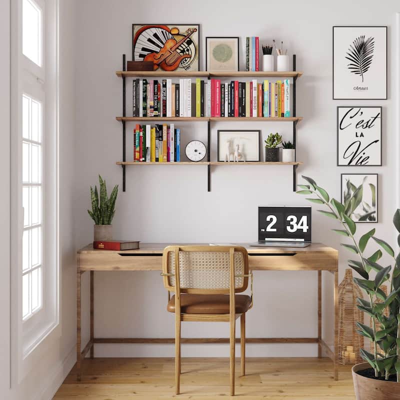 Wallniture Turin 48" Adjustable Shelves, Floating Bookshelves for Wall Decor, Real Wood Boards, Wall Mounted, 2,3 or 4 Tier - 3 Tier