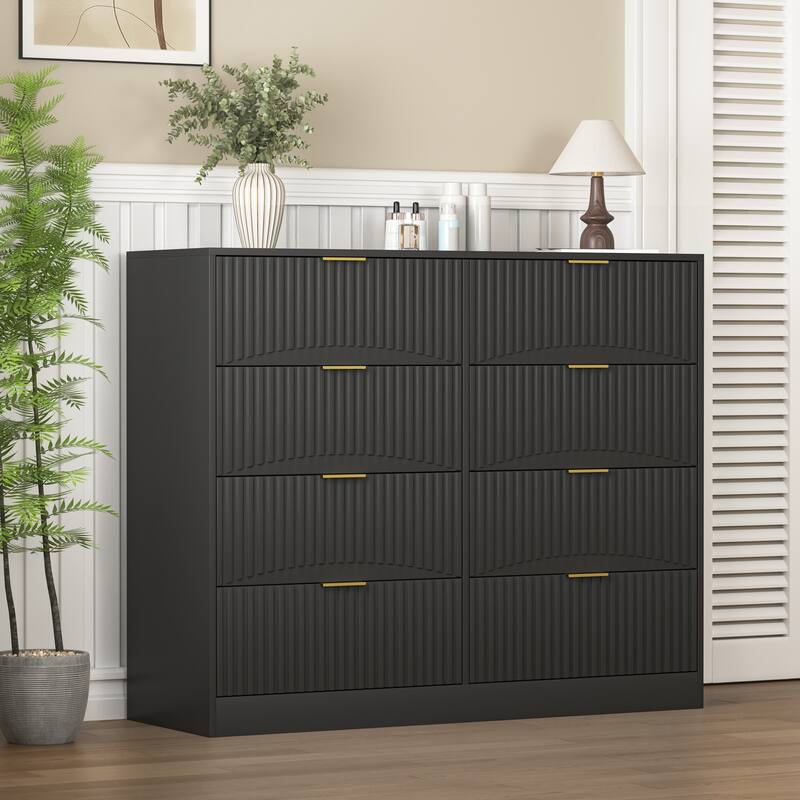 Modern 8 Drawers Dresser Chests for Bedroom, 47.2" Wide Wood Chest of Drawers with Gold Metal Handle, Drawer Organizer