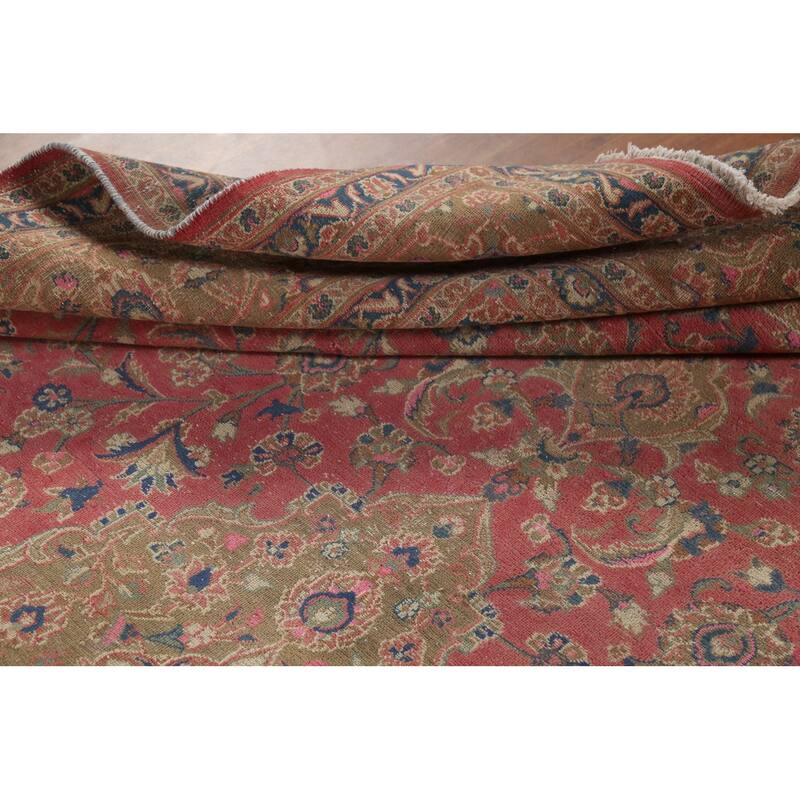 Traditional Pink Mashad Persian Vintage Rug Hand-Knotted Wool Carpet - 9'5"x 12'5"