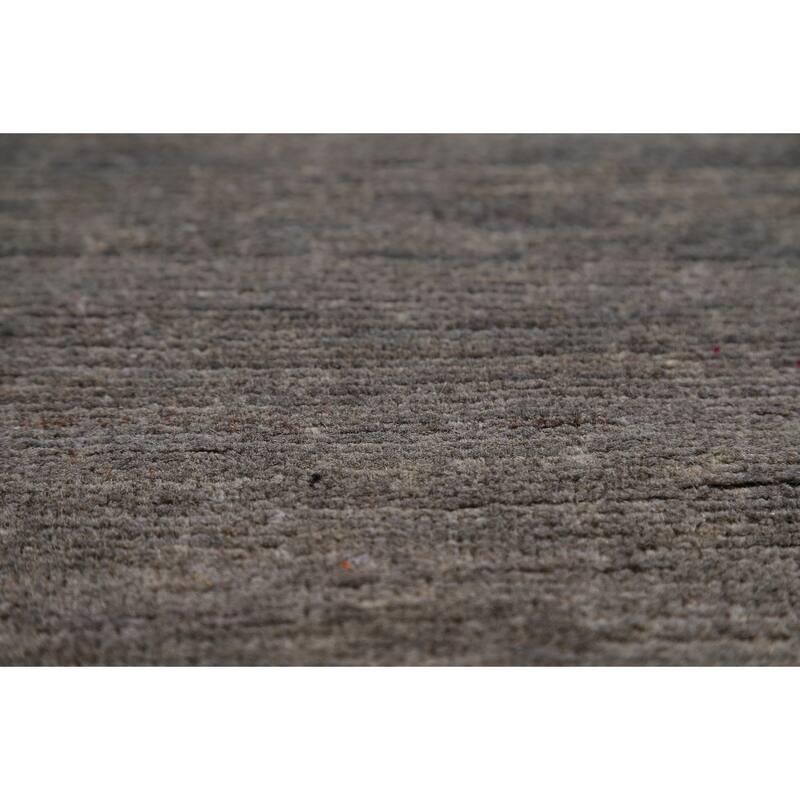 Solid Gray Gabbeh Modern Foyer Rug Hand-Knotted Wool Carpet - 3'3"x 4'10"