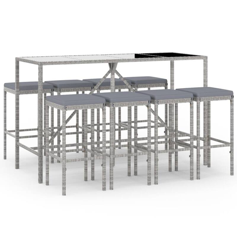vidaXL 5 Piece Patio Bar Set with Cushions Black Poly Rattan