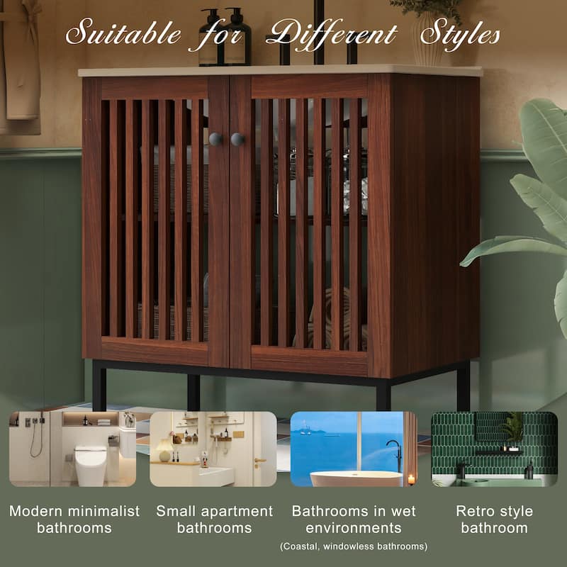 Bathroom Vanity with Sink, Bathroom Storage Cabinet with 2 Soft Close Doors, Bathroom Vanity Cabinet with 4 Iron Legs