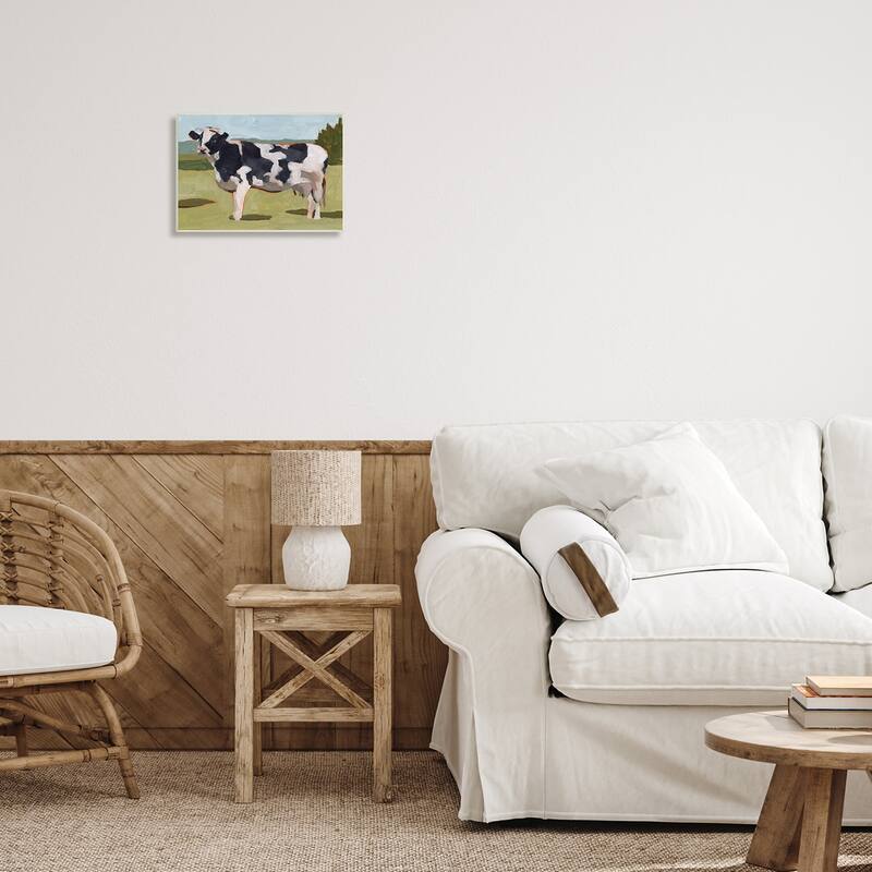 Stupell Dairy Farm Cow Grazing Country Cattle Traditional Painting Wood Wall Art, 15 x 10 - Green