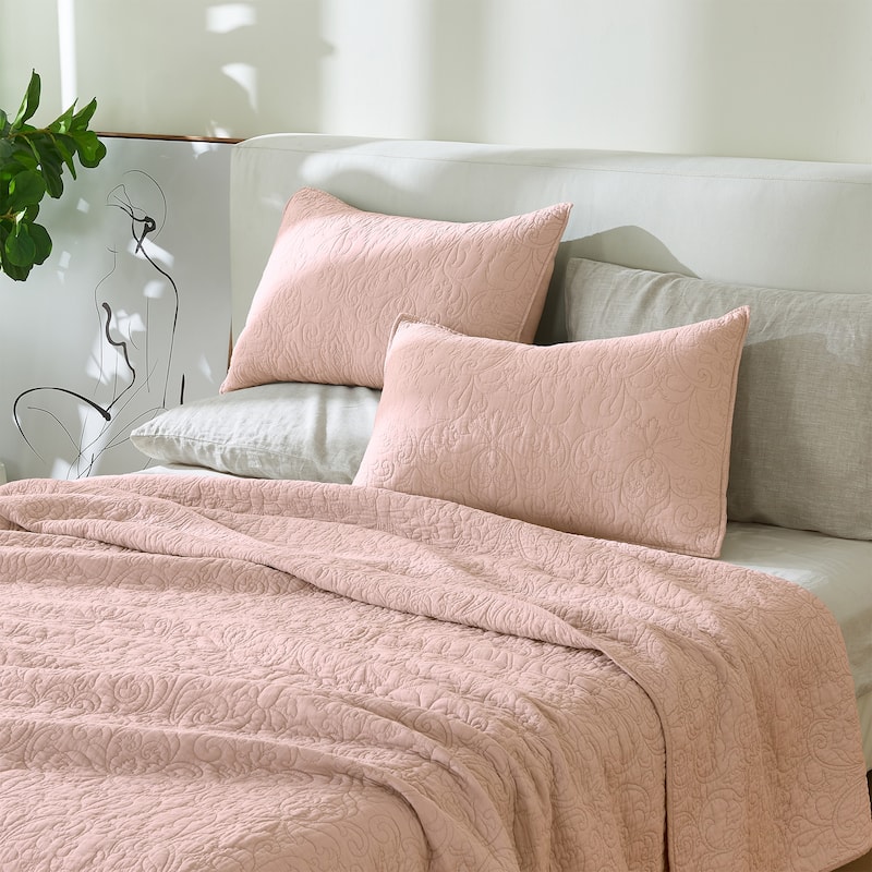 Patina Vie Maison 100% Cotton Stitched 3 Piece Quilt and Sham Set