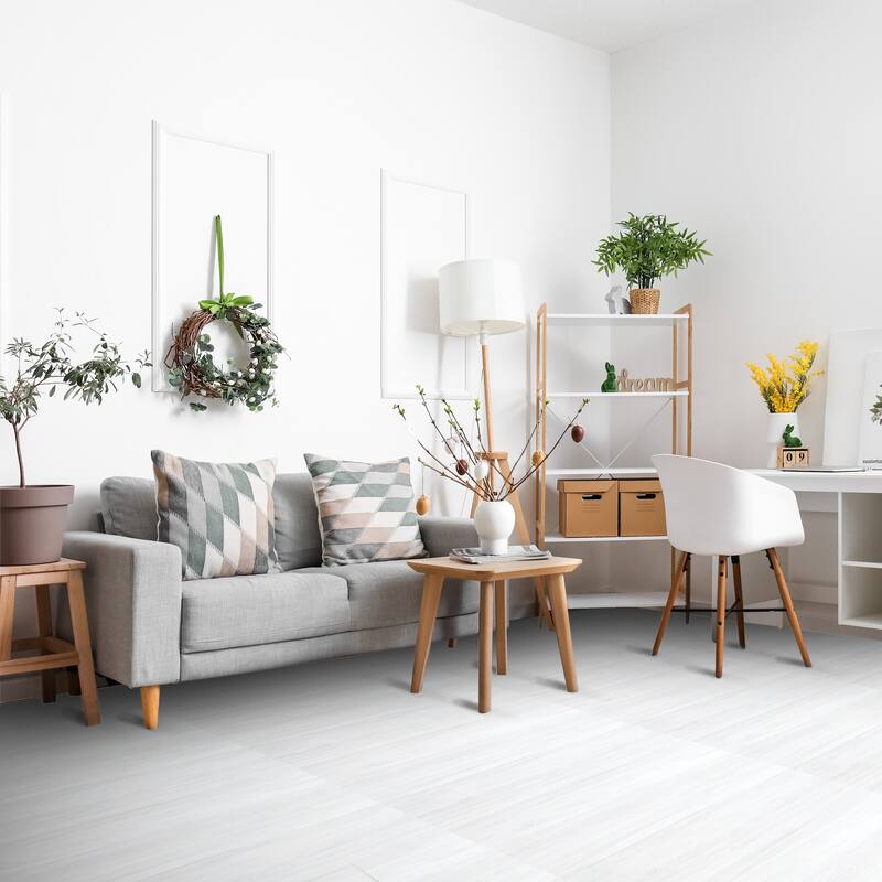 Interlocking Floor Mat - Gray Wood Print, 12 Pieces and Borders