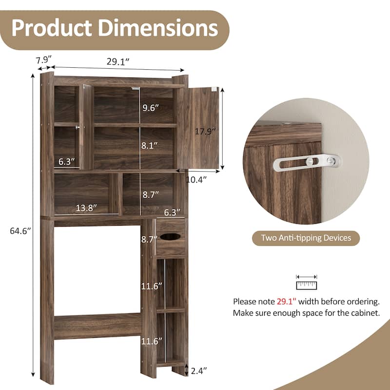 Over-The-Toilet Storage Cabinet – 2-Door Bathroom Organizer with Tissue Holder