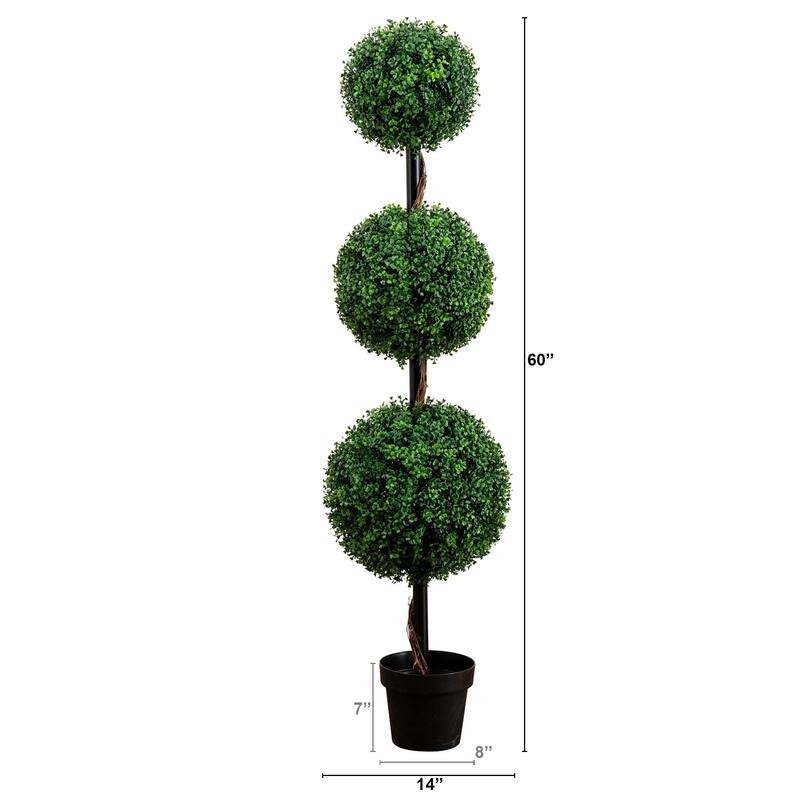 5' Artificial Triple Ball Boxwood Topiary Tree (Indoor/Outdoor) - Green