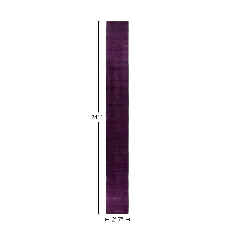 Overton Hand Knotted Wool Vintage Inspired Modern Contemporary Overdyed Purple Runner Rug - 2' 7" x 24' 1"