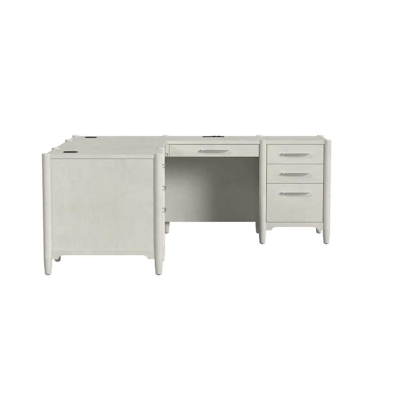 Executive Wood Double Pedestal L-Desk, Corner Table, Office Storage, White