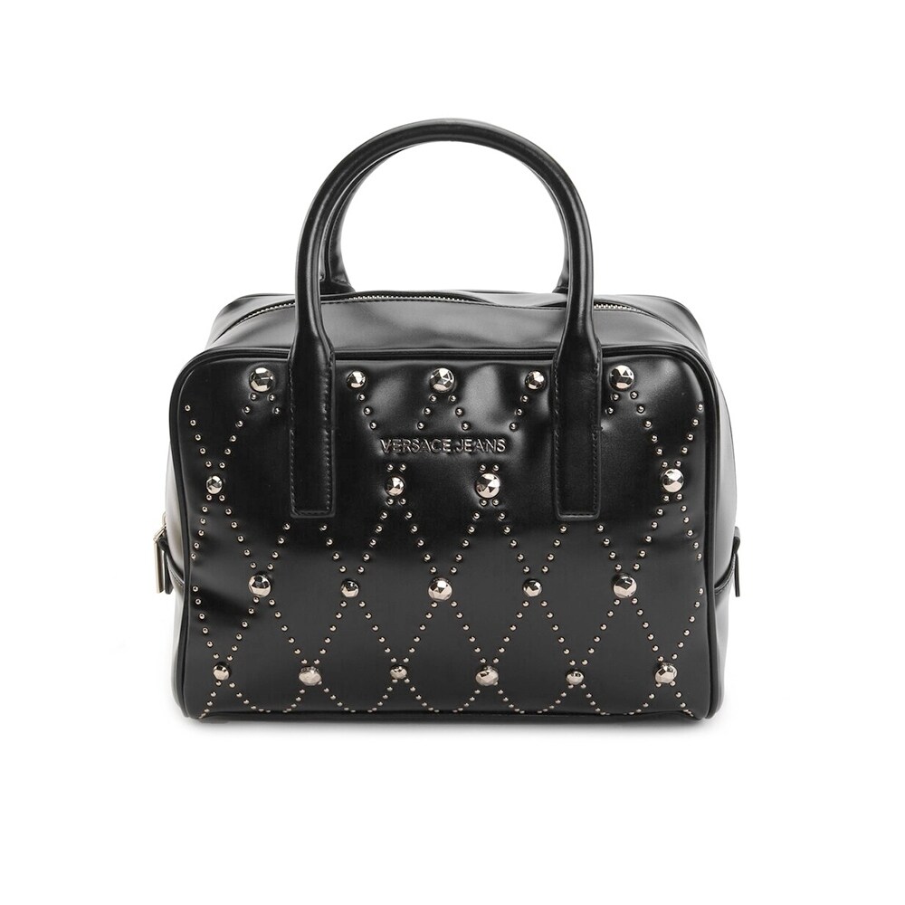 Versace Jeans Women's Quilted Studded Leather Tote Handbag Black