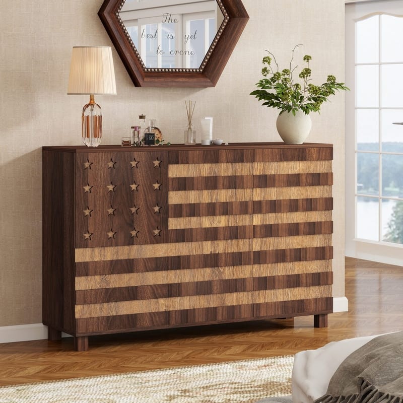 Modern 55" Buffet Sideboard Cabinet Storage with Hand Carved Craftsmanship Featuring 2 Drawers and 3 Doors - Walnut