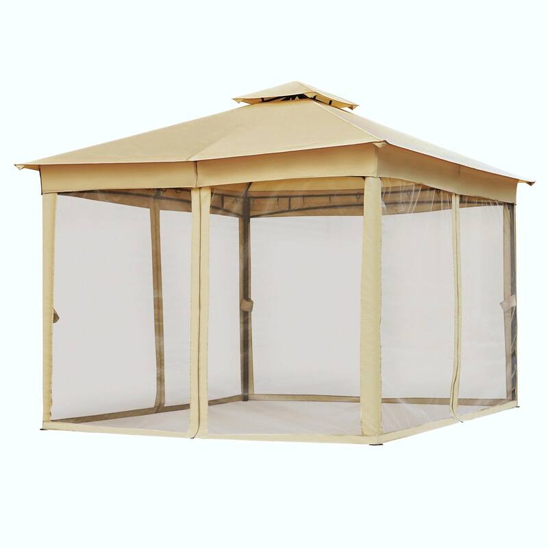 Outdoor Gazebo Tent with Double Roof, Mosquito Netting & Patio Canopy