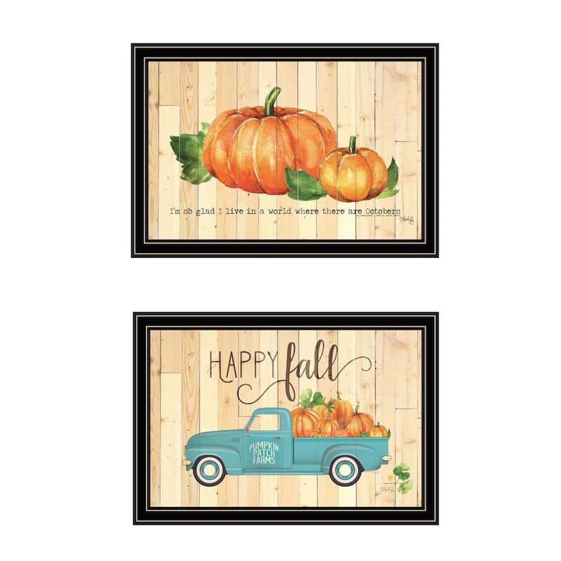 Trendy Decor 4U "Happy Fall-October Pumpkins" Printed Framed Wall Art by Marla Rea - Multi - 20 x 14