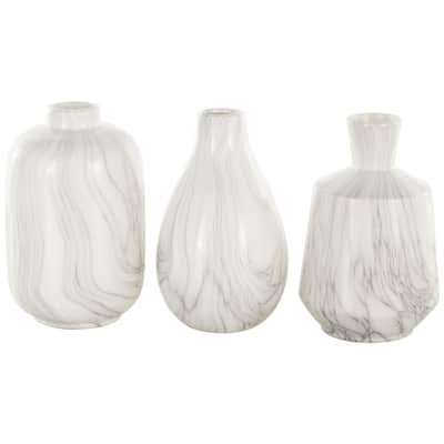 Ceramic Marble Inspired or Minimalist Decorative Vase - Set of 3 White, Gray, Cream, Black - Roche River Decor