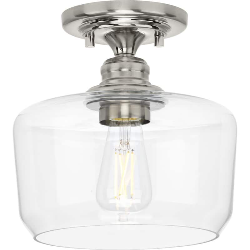 Aiken Collection One-Light Brushed Nickel Clear Glass Farmhouse Flush Mount Light - 9 in x 9 in x 9 in - 9 in x 9 in x 9 in
