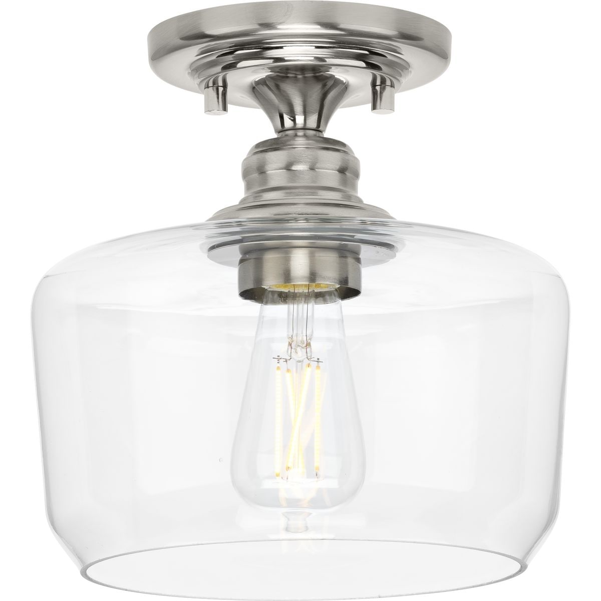 Progress Lighting Aiken Collection One-Light Brushed Nickel Clear Glass Farmhouse Flush Mount Light - 9 in x 9 in x 9 in