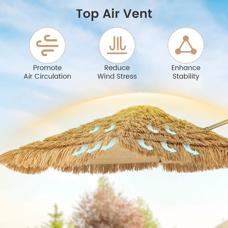 Costway 9.5 FT Cantilever Hula Tiki Thatch Patio Umbrella with Vented