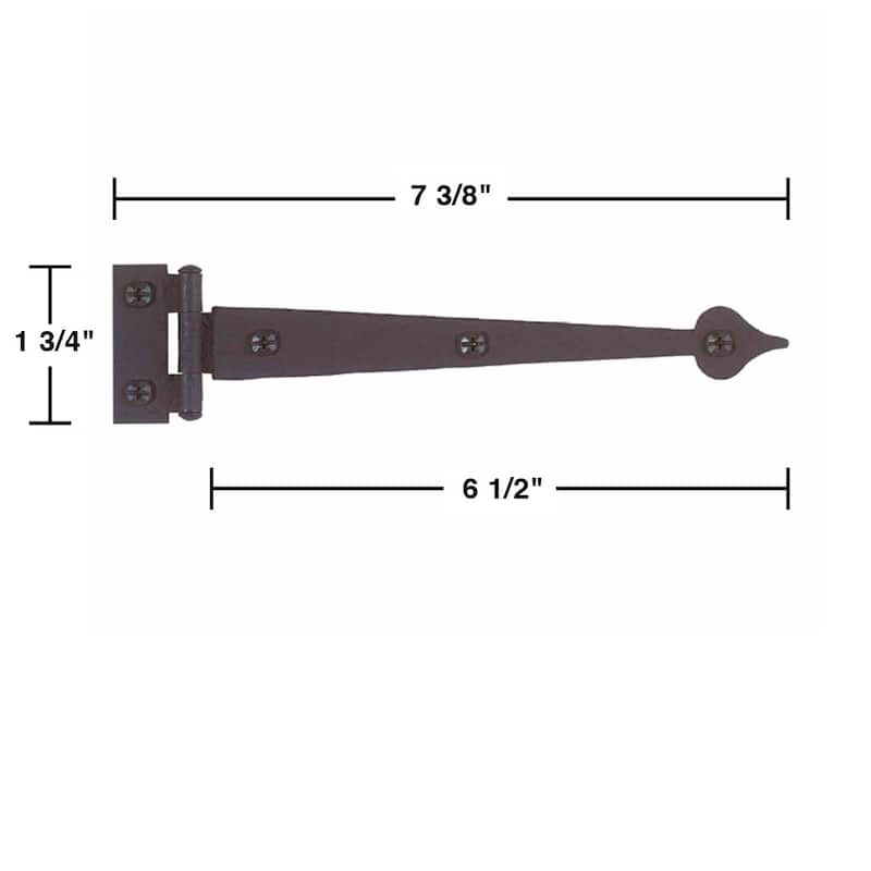 Black Wrought Iron Strap Hinge Pair 7-3/8" Spear Tip Flush Mount Strap Hinges with Mounting Hardware Renovators Supply