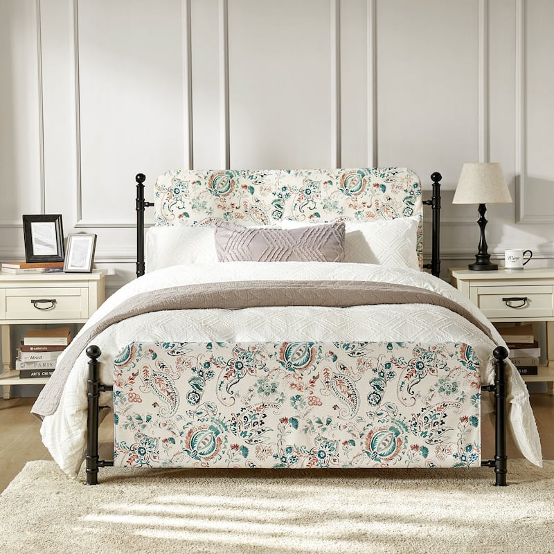 Diana Transitional 62" Floral Upholstered Platform Metal Bed Frame with Washable Slipcover by HULALA HOME - Sapphire