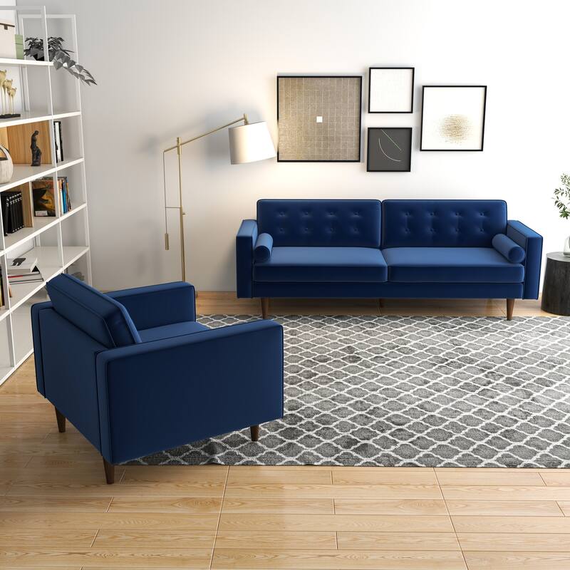 Kohan Mid Century Pillow Back Velvet Sofa and Lounge Chair Set
