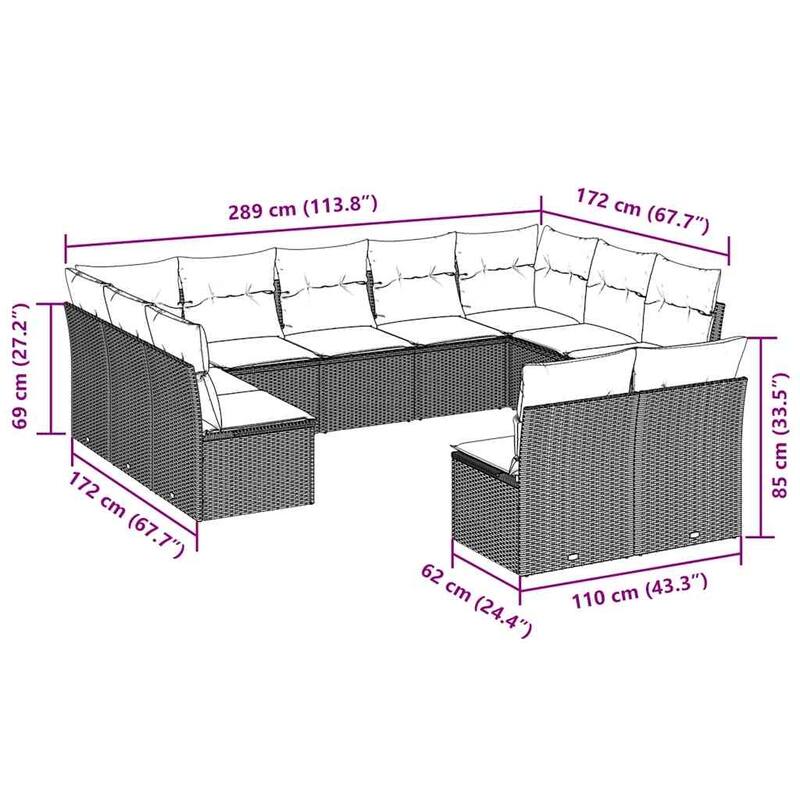 vidaXL Garden Sofa Set Brown, Cream - 24.4 x 24.4 x 27.2