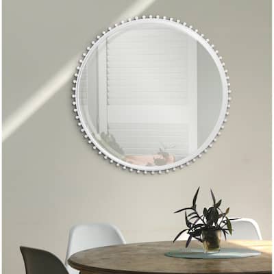 Allan Andrews Round Matte White Wall Mirror With Metal Beaded Frame - 36" x 36"