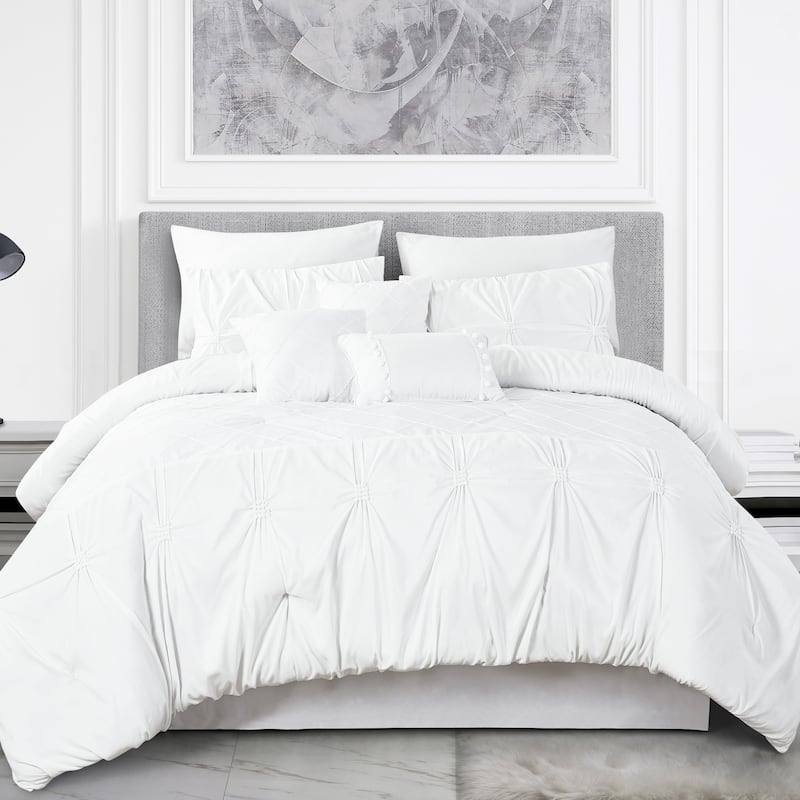 DCP 4 Piece All Season Soft Polyester Bedding Comforter Set,White with Striped Folds - White - Queen