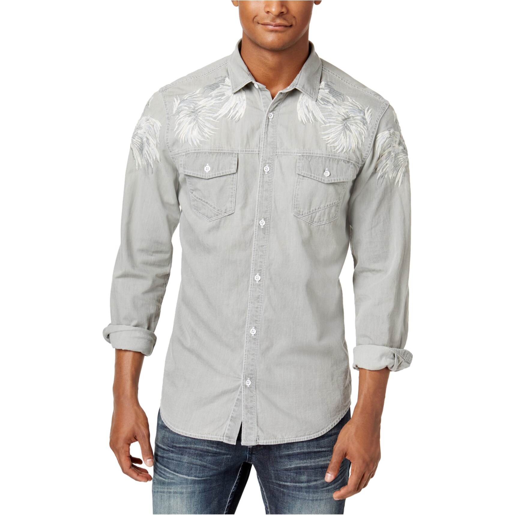 grey denim button up
