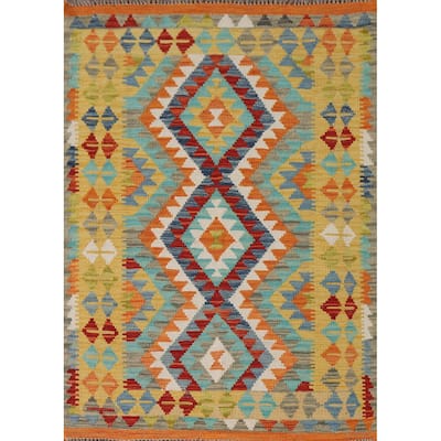 Reversible Kilim Accent Rug Multi-Color Hand-Woven Wool Carpet - 3'5"x 5'0"