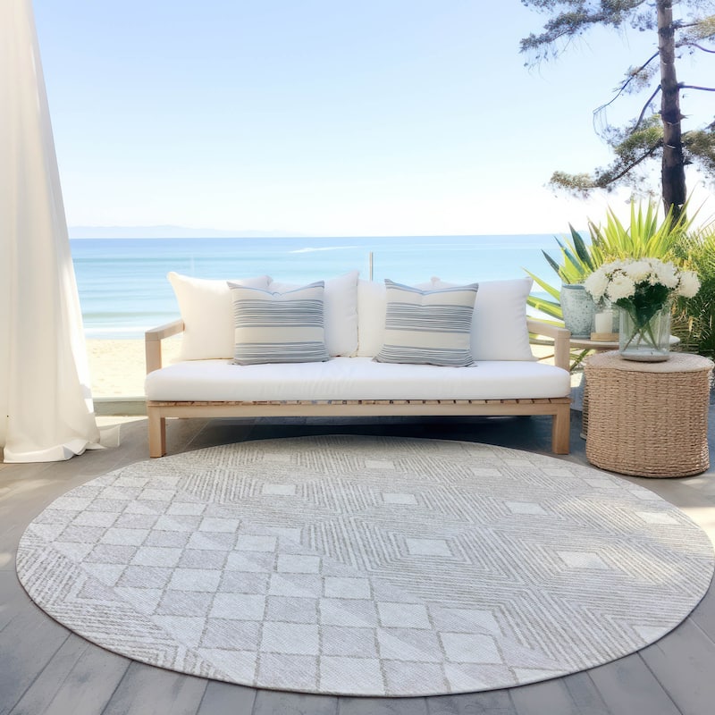 Machine Washable Indoor/ Outdoor Chantille Moroccan Boho Rug - Ivory - 8' x 8'