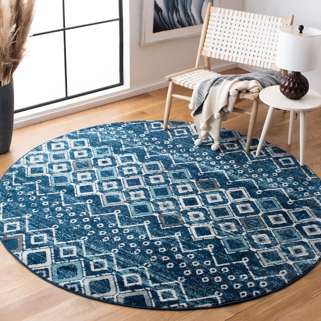 SAFAVIEH Amsterdam Bridget Moroccan Boho Rug - 5'1" x 5'1" Round - Navy/Beige