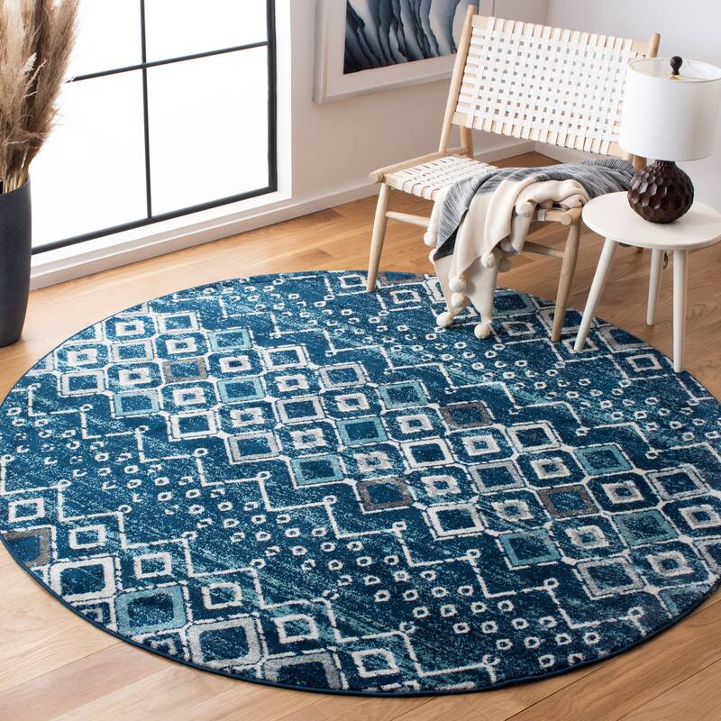 SAFAVIEH Amsterdam Iskra Moroccan Boho Rug - 6'7" Round - Navy/Beige