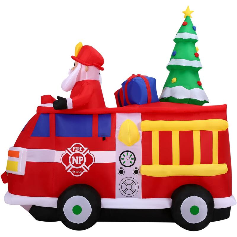 Fraser Hill Farm 7-Ft. Pre-Lit Inflatable Santa in Fire Truck