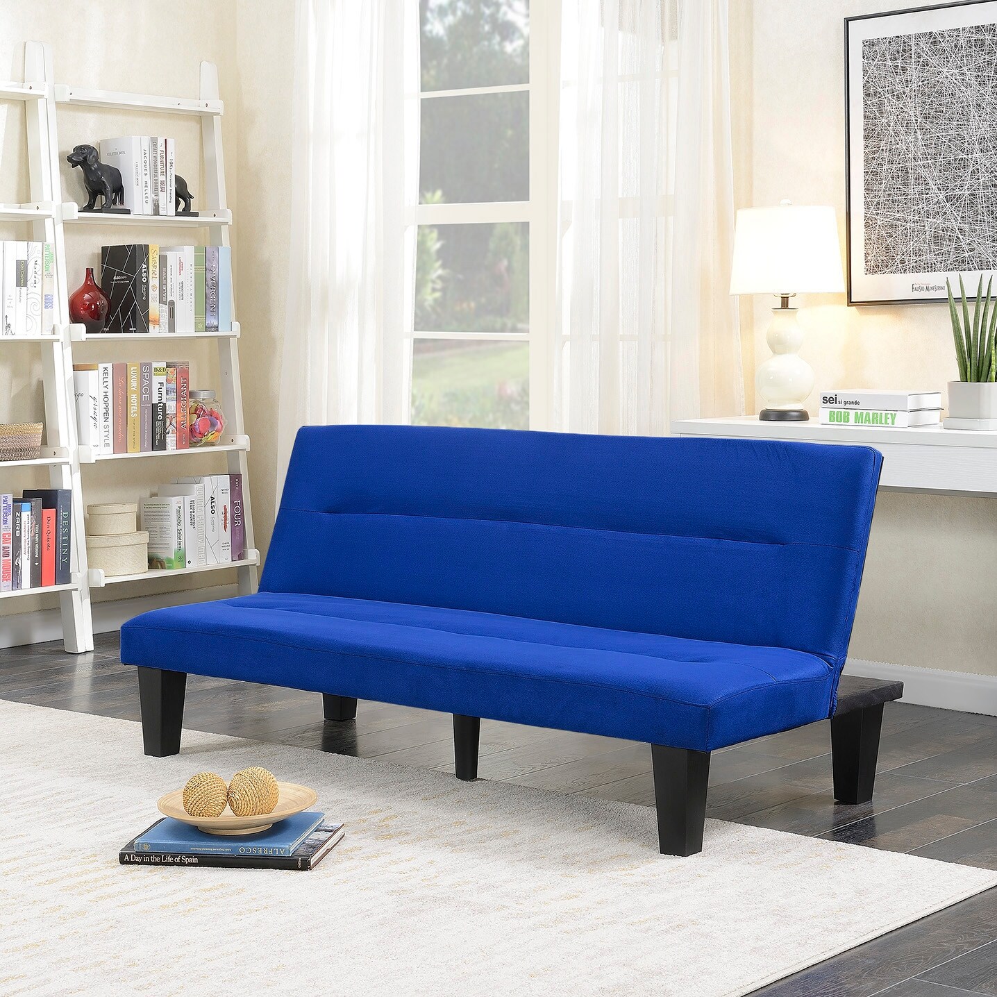 Shop Black Friday Deals On Belleze Convertible Sofa Adjustable Futon Bed Legs And Upholstered In Rich Blue Microfiber Overstock 17833281