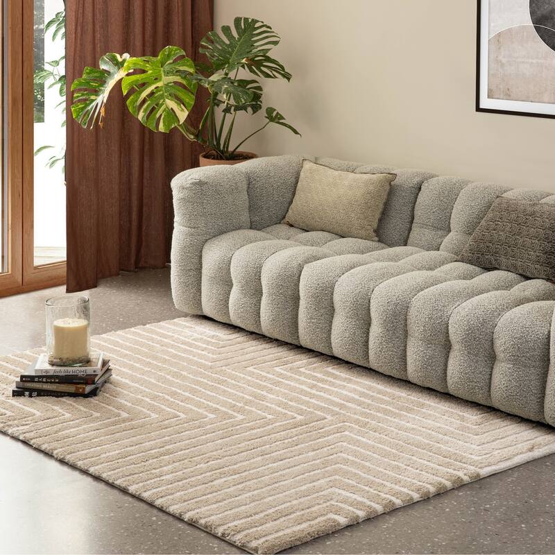 Glitzhome Modern Geometric Abstract Pattern High-Low Shag Area Rugs