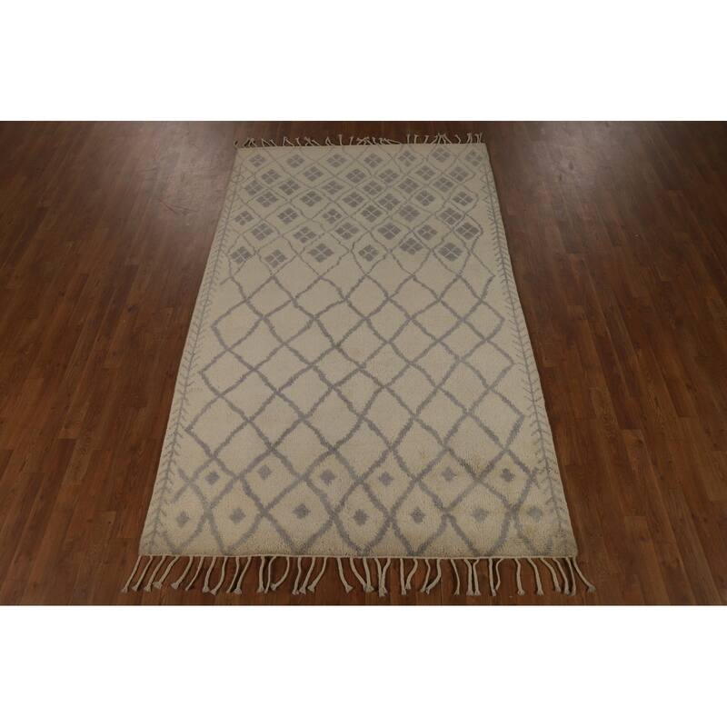 All-Over Trellis Moroccan Oriental Area Rug Hand-Knotted Wool Carpet - 5'0" x 8'1"