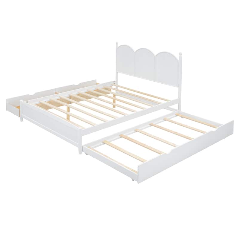 Queen Size Curved Wingback Platform Bed with 2 Drawers and Trundle Bed