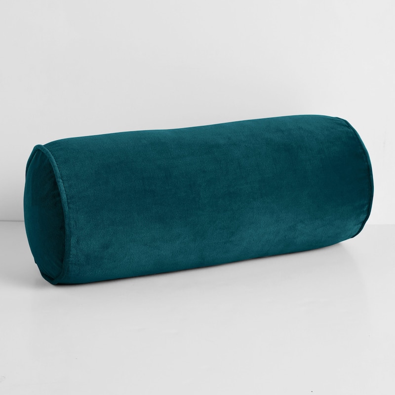 Sorra Home Solid Velvet Indoor Corded Bolster Pillow Single - 20 in W x 8 in H x 8 in D - Nile
