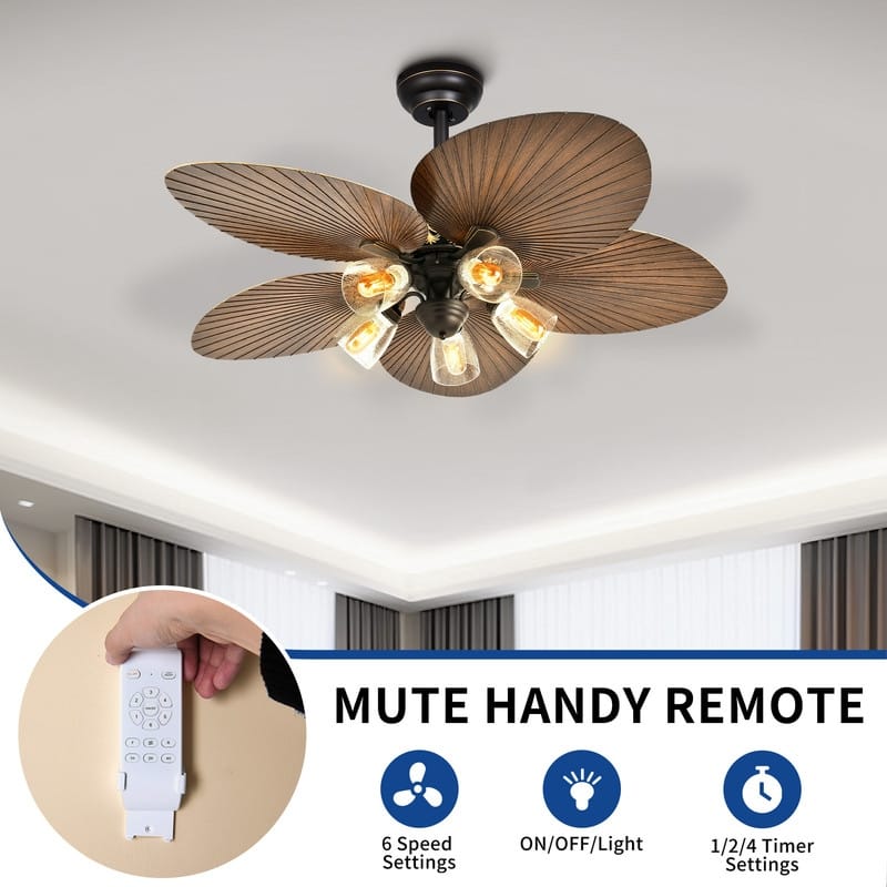 Moasis 52" Tropical Ceiling Fans with Remote,5 Blades Palm Leaf Fan