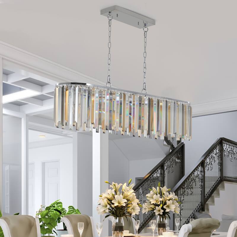 Modern Luxury Oval Crystal Ceiling Chandelier with Metal Frame and Anti-Glare Shade, Adjustable Height, for Bedroom