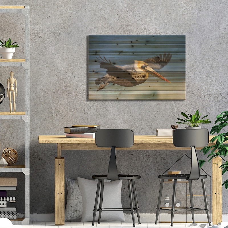 Brown Pelican Flying, North America Print On Wood by Tim Fitzharris - Multi-Color