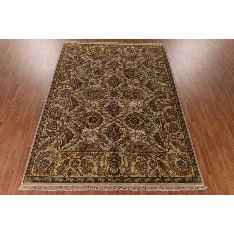 All-Over Floral Agra Indian Area Rug Hand-Knotted Wool Carpet - 9'1"x 12'2"